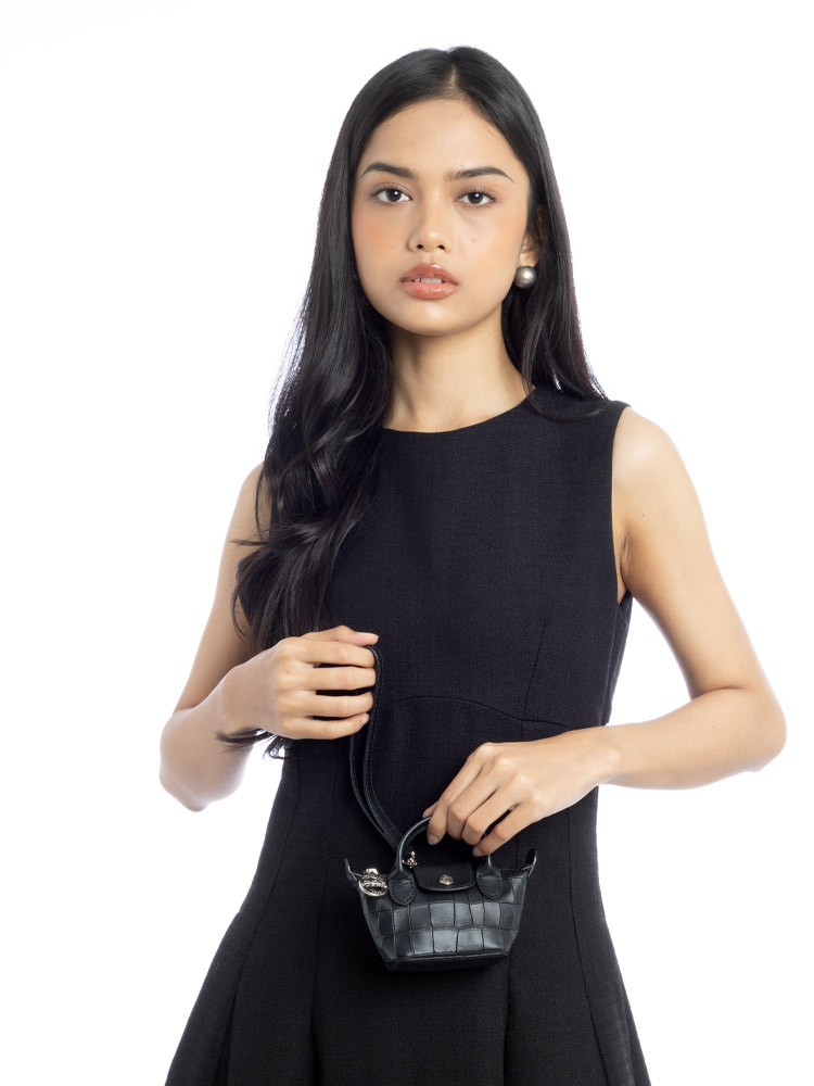Le Pliage Cuir Croco Coin Purse Key Ring Black