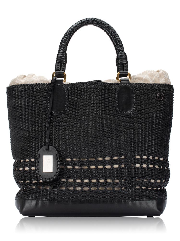 Woven Calfskin Tote Black