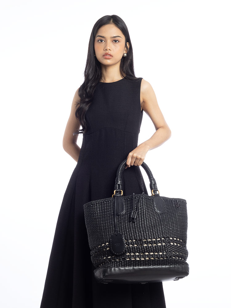 Woven Calfskin Tote Black