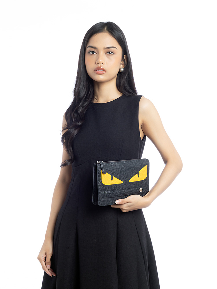 Cuoio Romano Selleria Monster Eyes Slim Pouch Black Sunflower