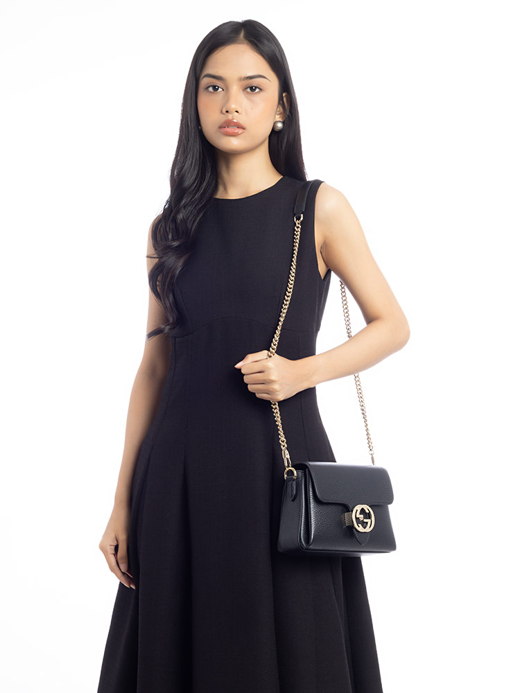Dollar Calfskin Interlocking G Small Crossbody Black