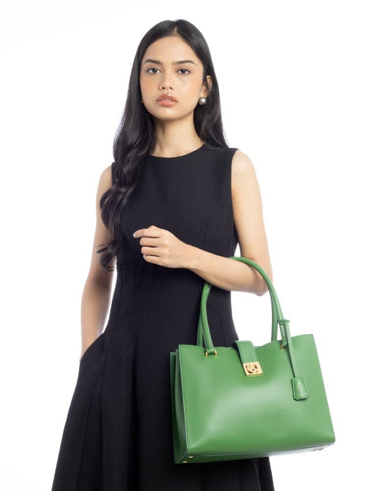 Calfskin Gancini Lock Marlene Medium Tote Amazzonia