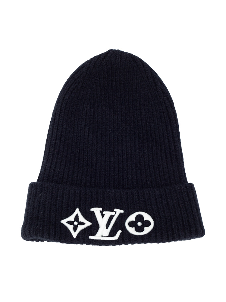 Wool Monogram Headline Beanie Hat Black