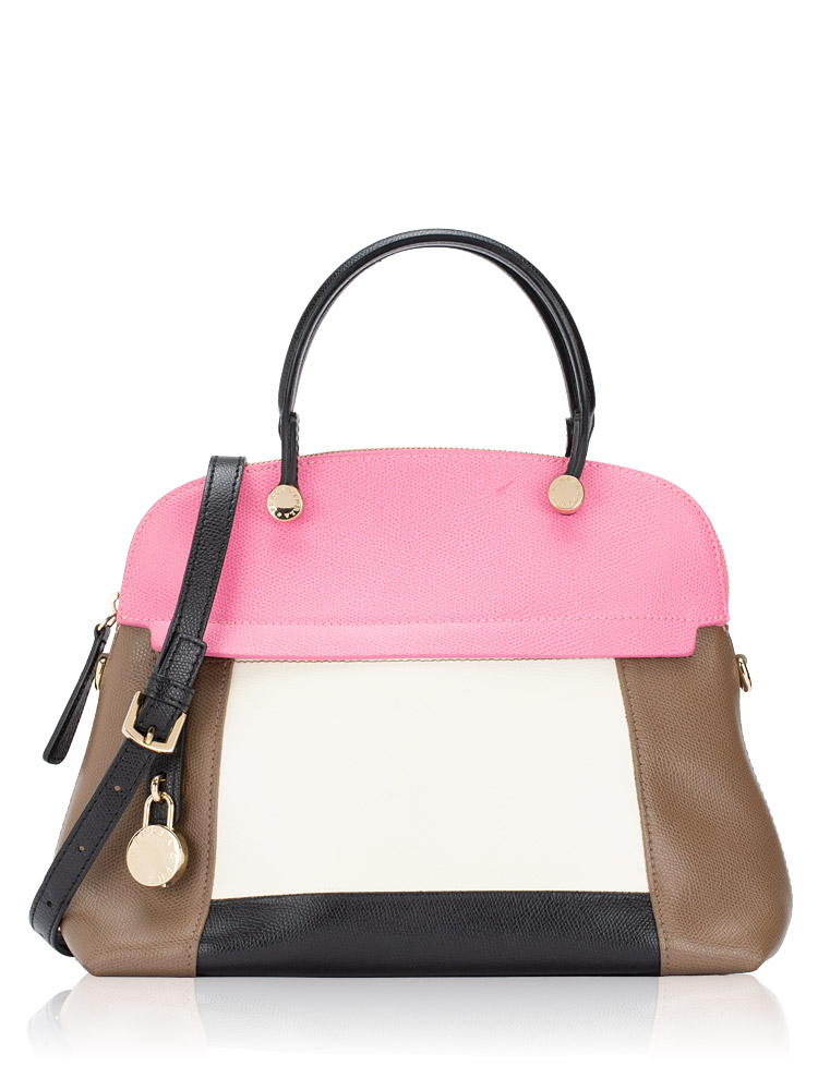Piper Colorblock Medium Dome Satchel Brown Pink