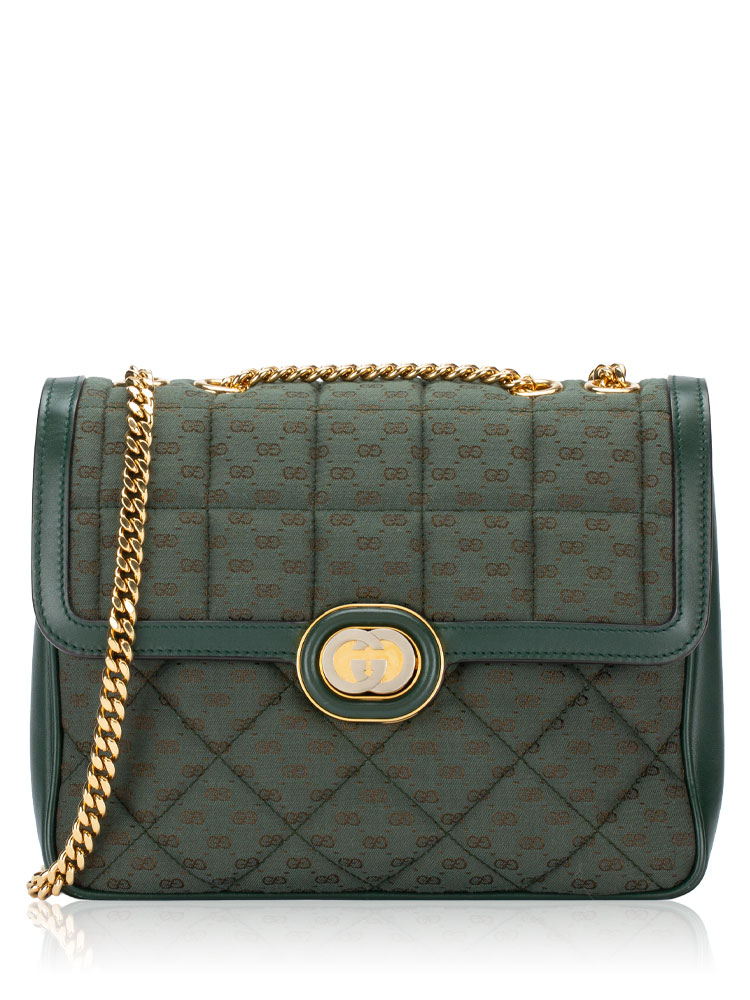 GG canvas Quilted Deco Small Shoulder Bag Green