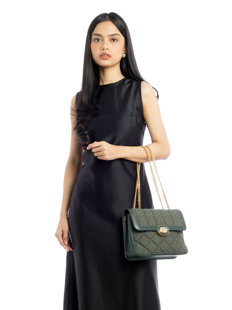 GG canvas Quilted Deco Small Shoulder Bag Green