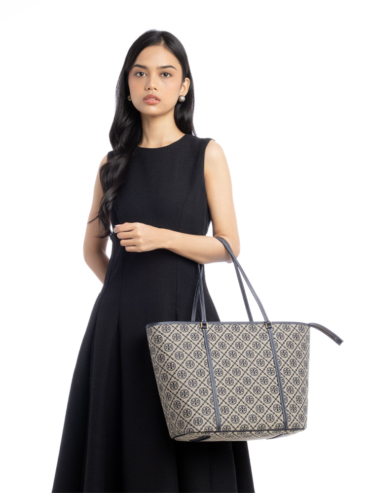T Monogram Zip Tote Tory Navy