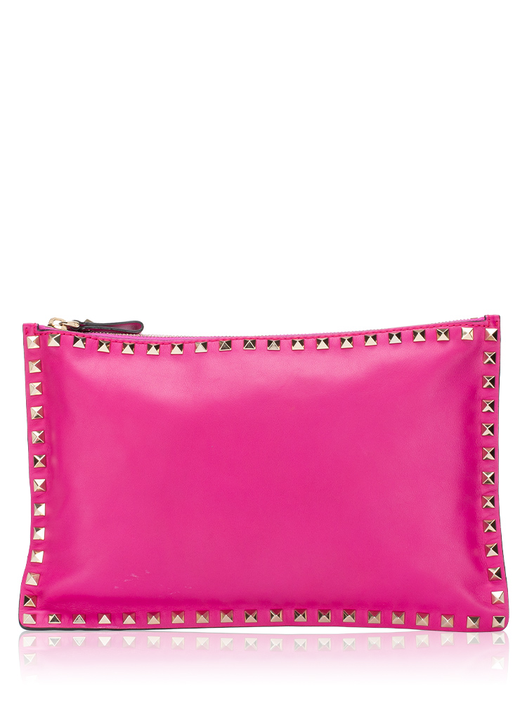 Vitello Large Rockstud Zip Pouch Fuchsia