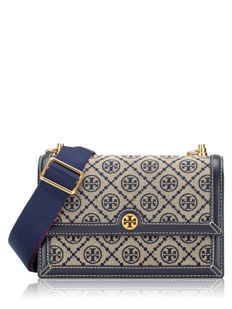 T Monogram Jacquard Small Shoulder Bag Tory Navy