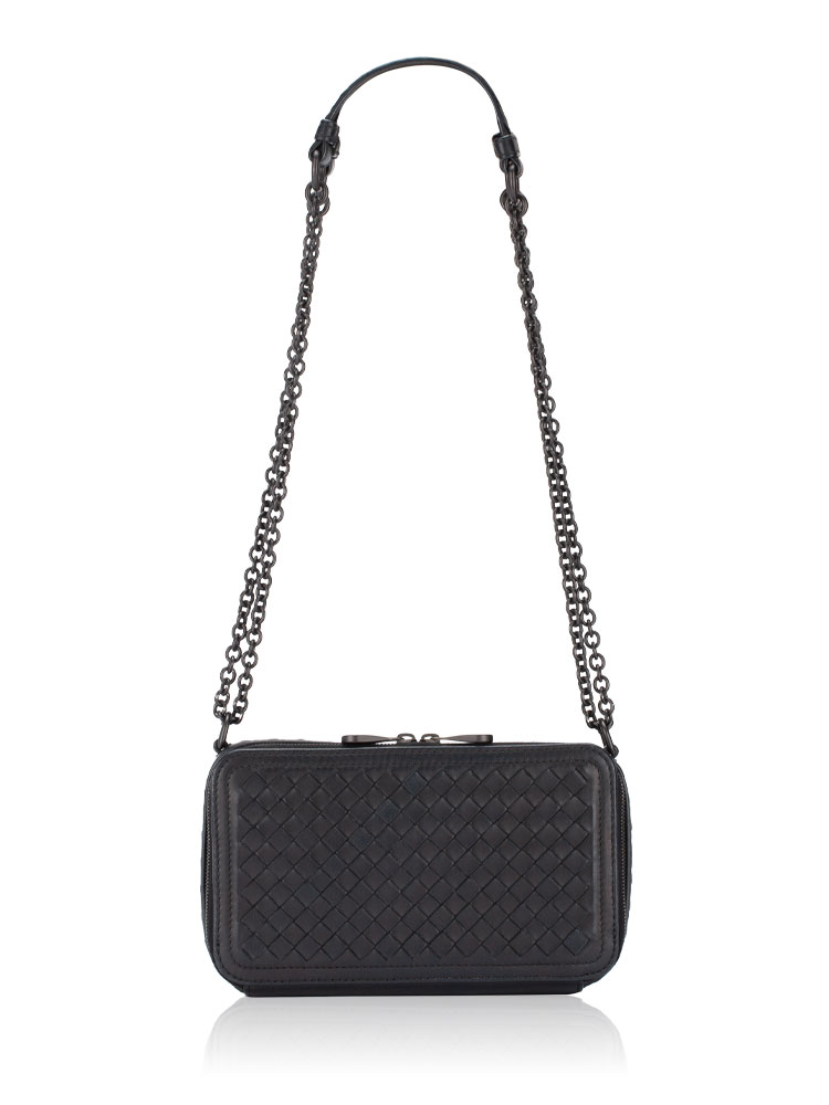 Nappa Intrecciato Chain Clutch Black