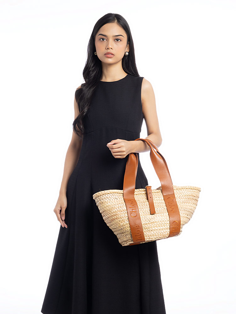 Raffia Sense Medium Basket Bag Caramel