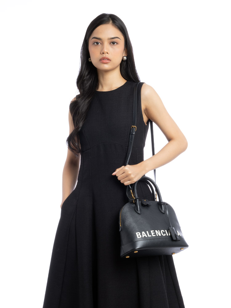 Grained Calfskin Ville Small Top Handle Bag Black