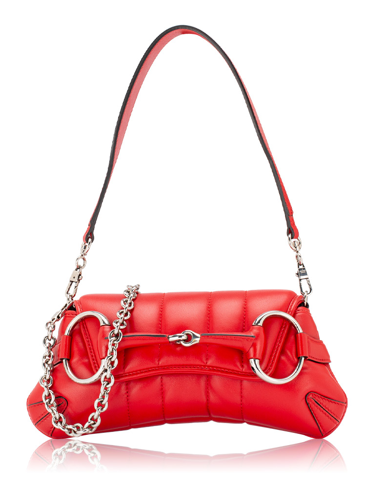 Matelasse Horsebit Small Chain Shoulder Bag Beret Red