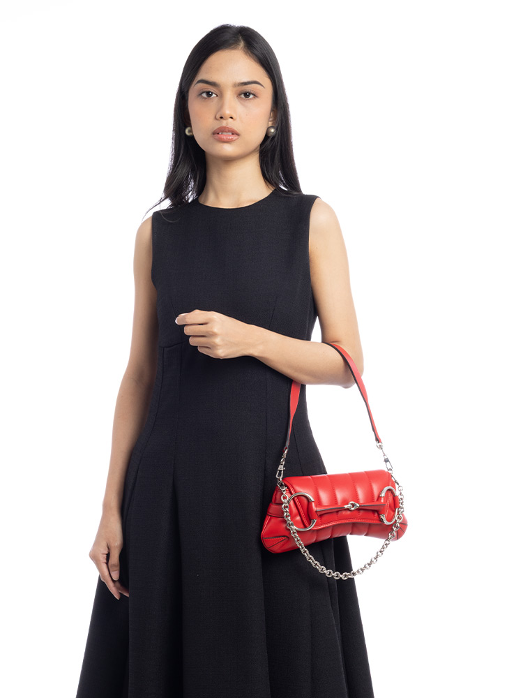 Matelasse Horsebit Small Chain Shoulder Bag Beret Red