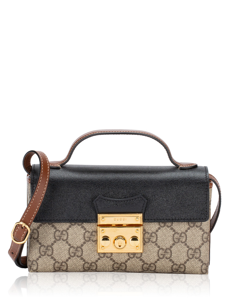 GG Supreme Padlock Mini Top Handle Shoulder Bag Beige Ebony Black