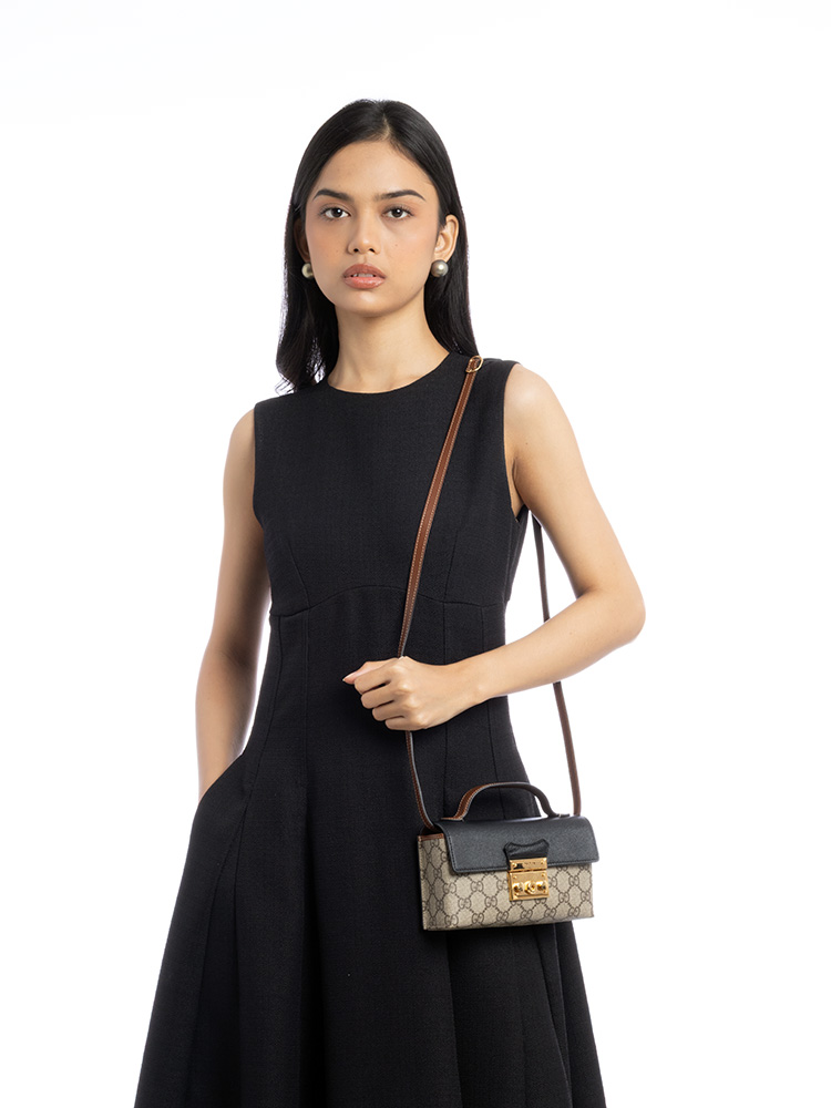 GG Supreme Padlock Mini Top Handle Shoulder Bag Beige Ebony Black