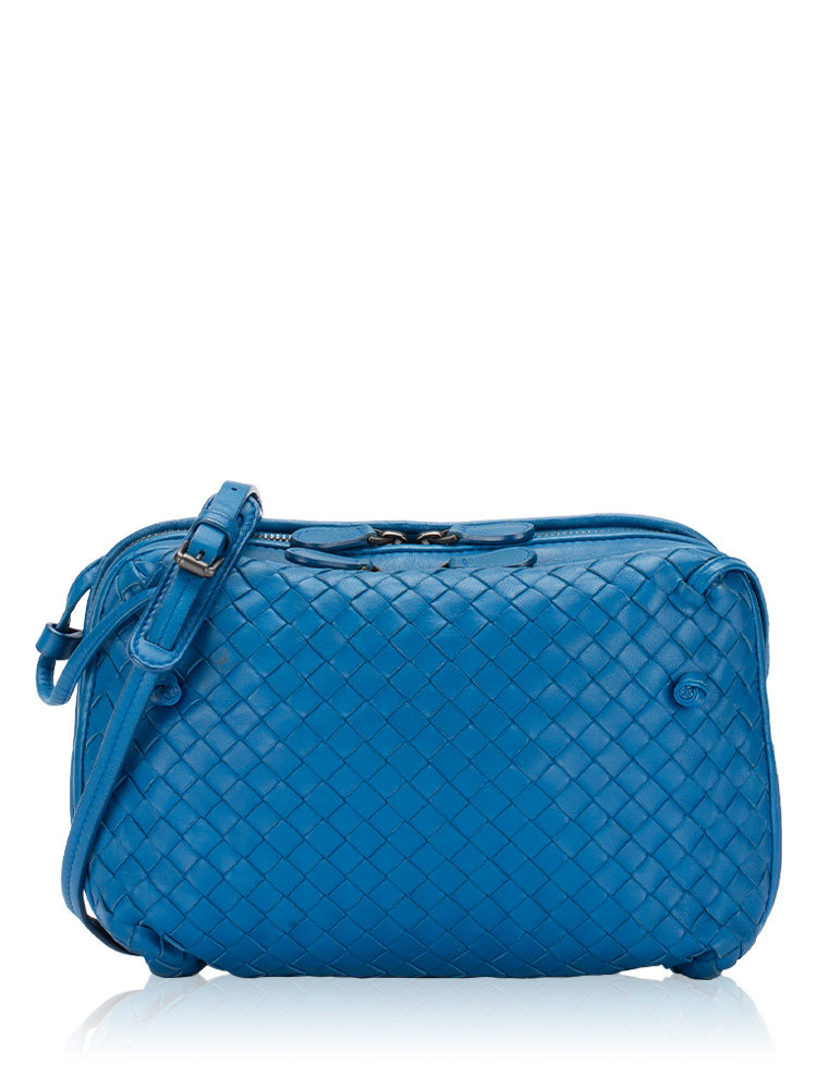 Nappa Intrecciato Nodini Double Zip Crossbody Blue