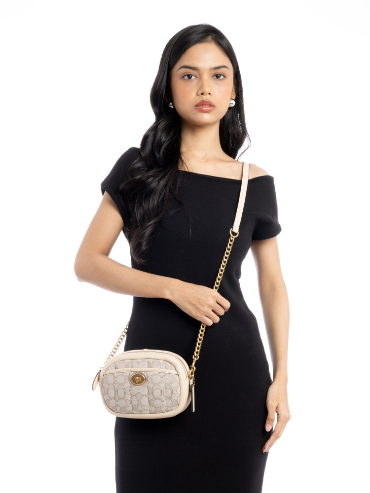 C5275 Signature Jacquard Quilted Small Camera Bag Chalk