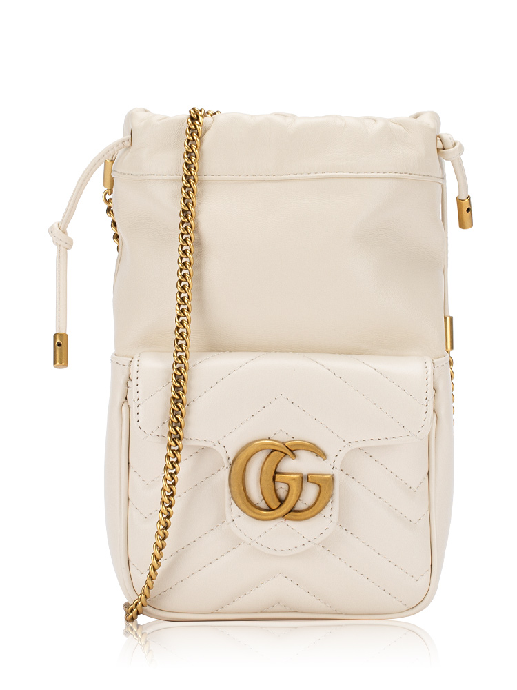 GG Marmont Matelasse Mini Bucket Bag with Pocket White