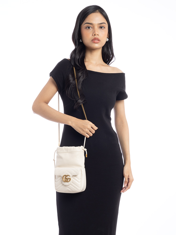GG Marmont Matelasse Mini Bucket Bag with Pocket White