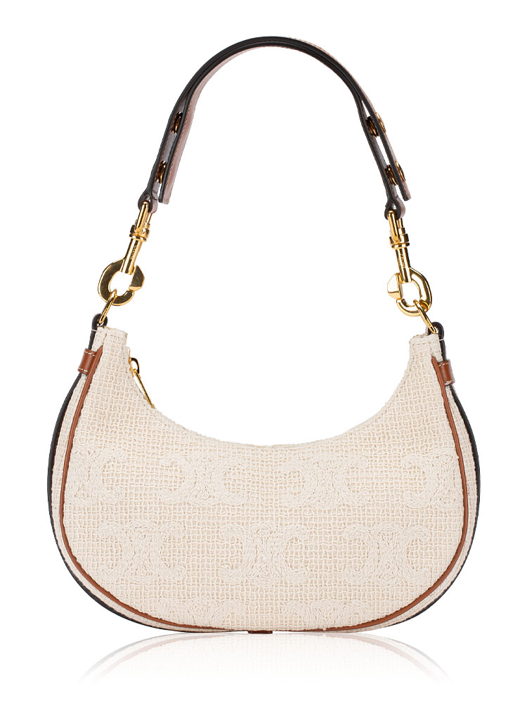 Crochet Embroidered Ava Triomphe Shoulder Bag White Tan