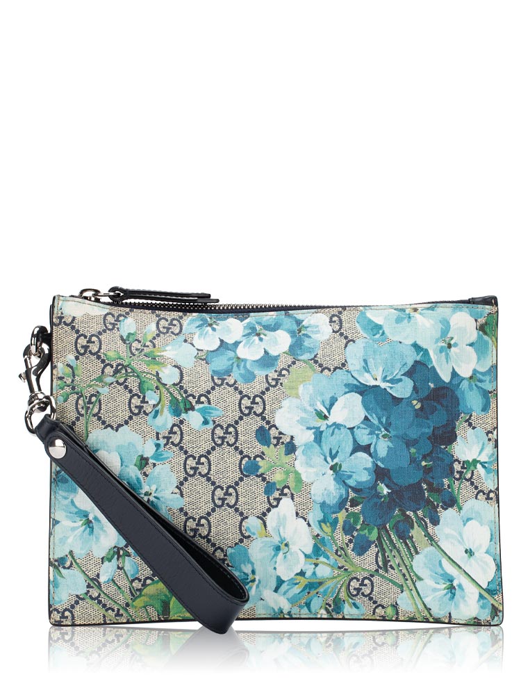 GG Supreme Blooms Zip Pouch Beige Blue