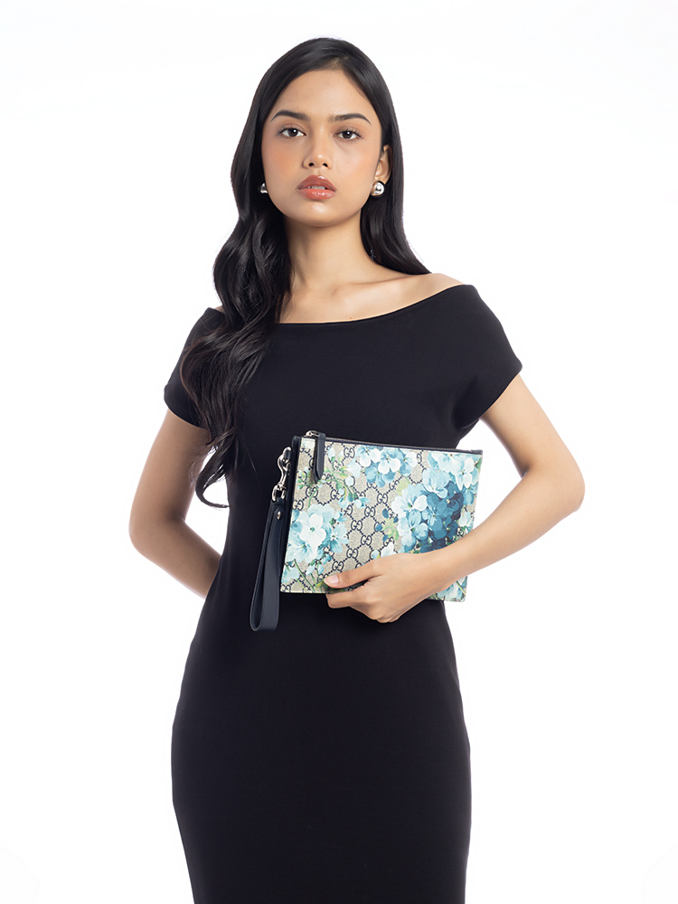 GG Supreme Blooms Zip Pouch Beige Blue