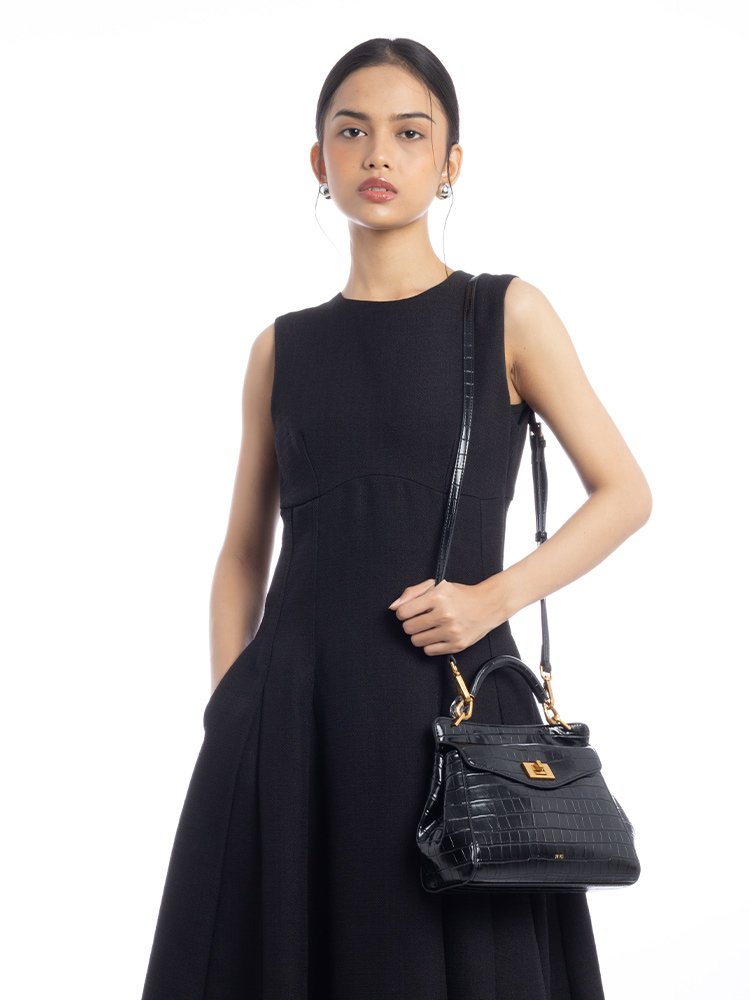 Lucia Croco Classic Top Handbag Black