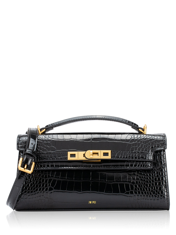 Noor Croco Top Handle Bag Black