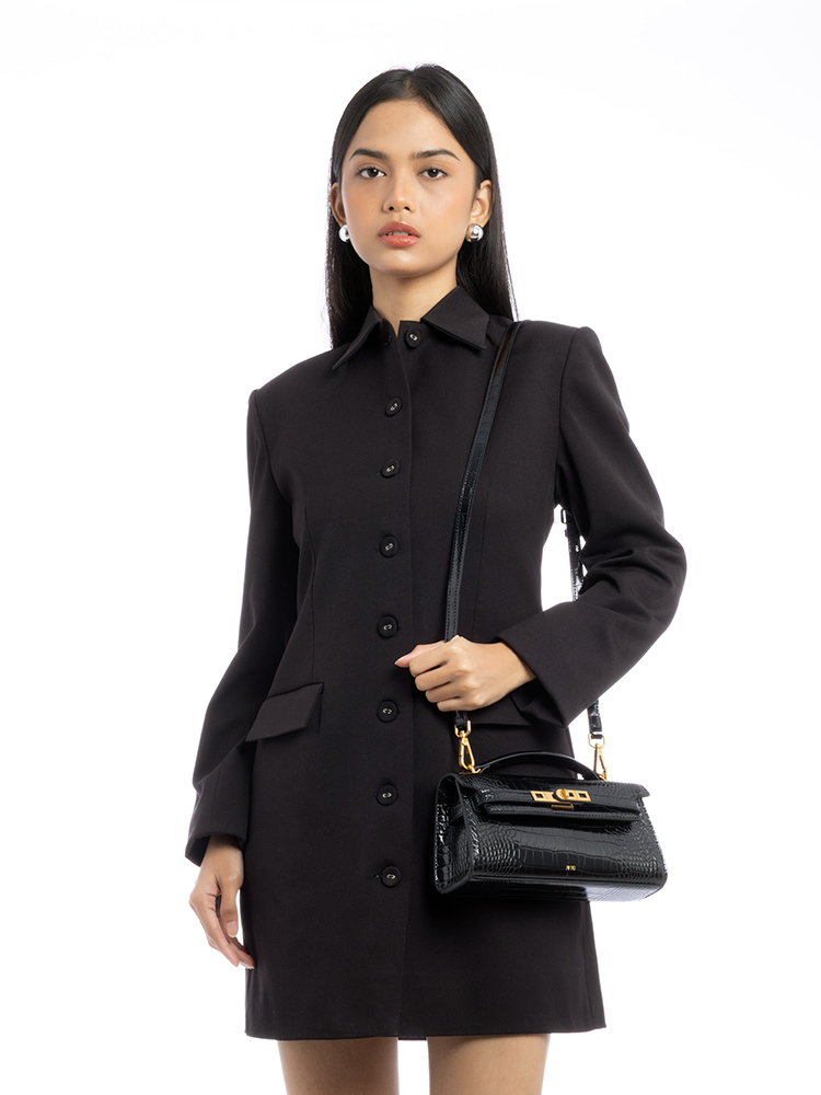 Noor Croco Top Handle Bag Black