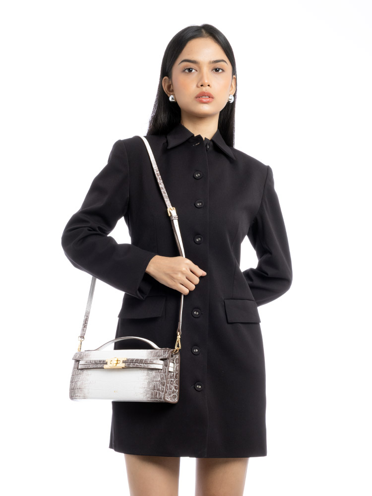 Bria Croco Top Handle Bag White