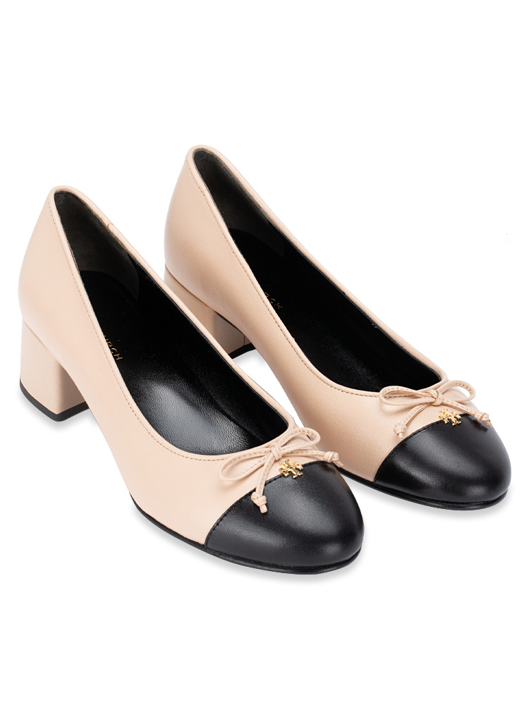 Leather Cap Toe 45mm Pump Rose Pink Perfect Black Sz 5.5