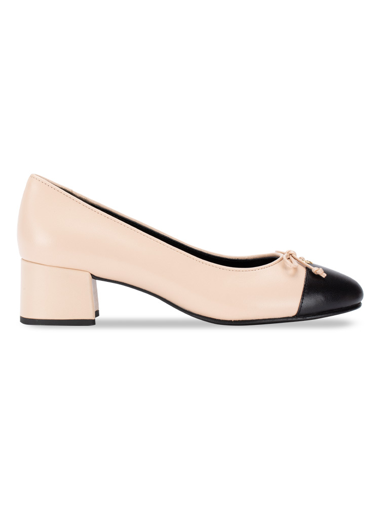 Leather Cap Toe 45mm Pump Rose Pink Perfect Black Sz 5.5
