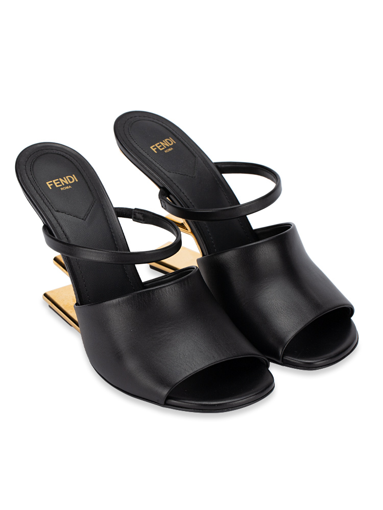 Calfskin Fendi First Mule Sandals Nero Sz 39
