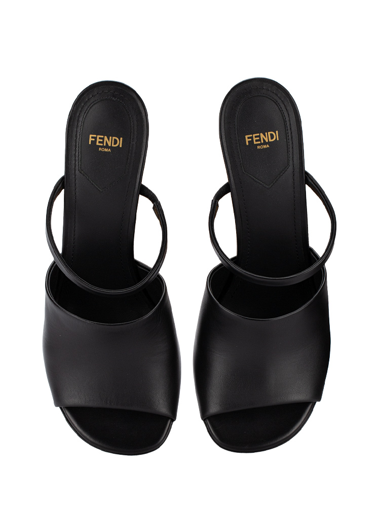 Calfskin Fendi First Mule Sandals Nero Sz 39