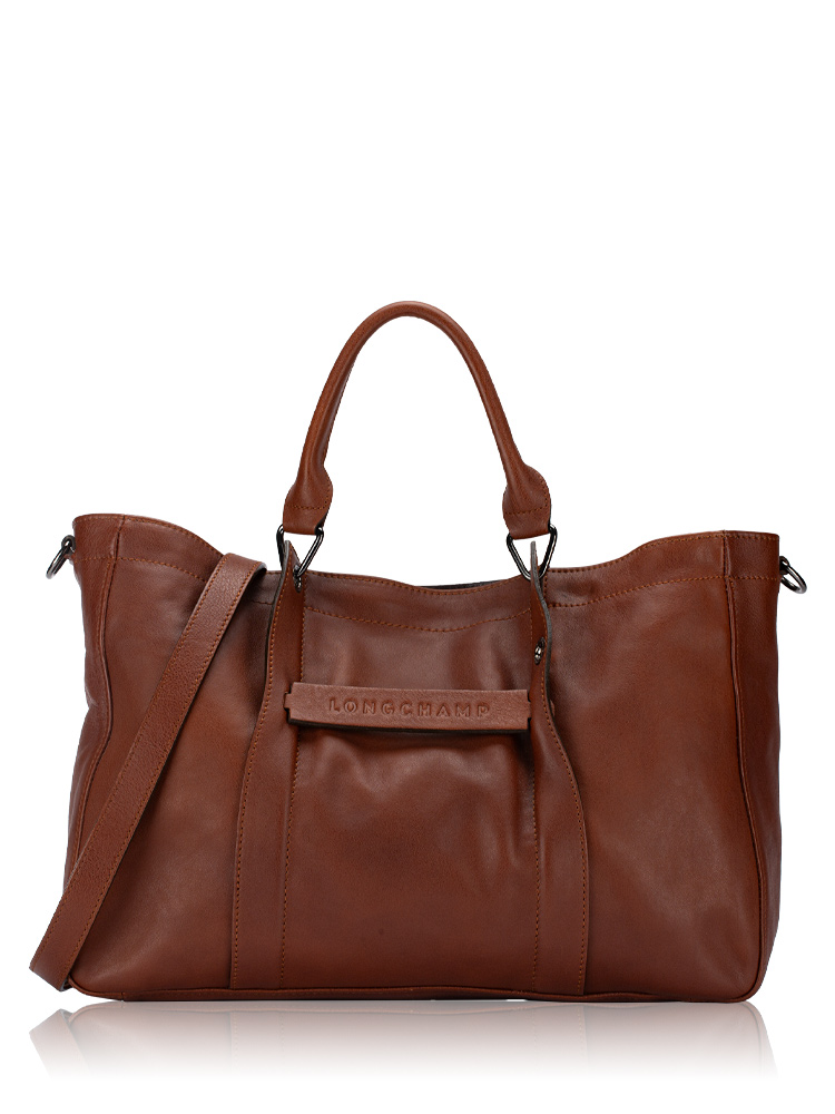 3D Leather Medium Tote Cognac