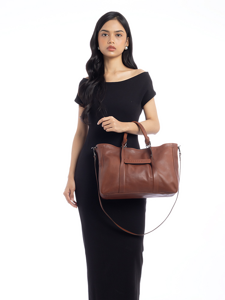 3D Leather Medium Tote Cognac