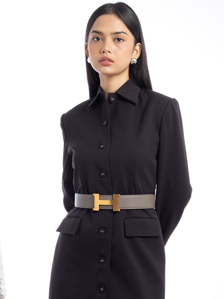 Box Epsom H Belt 95 Black Etoupe