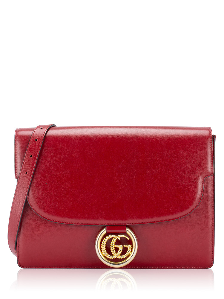 Textured Calfskin Torchon GG Ring Large Shoulder Bag New Cherry Red
