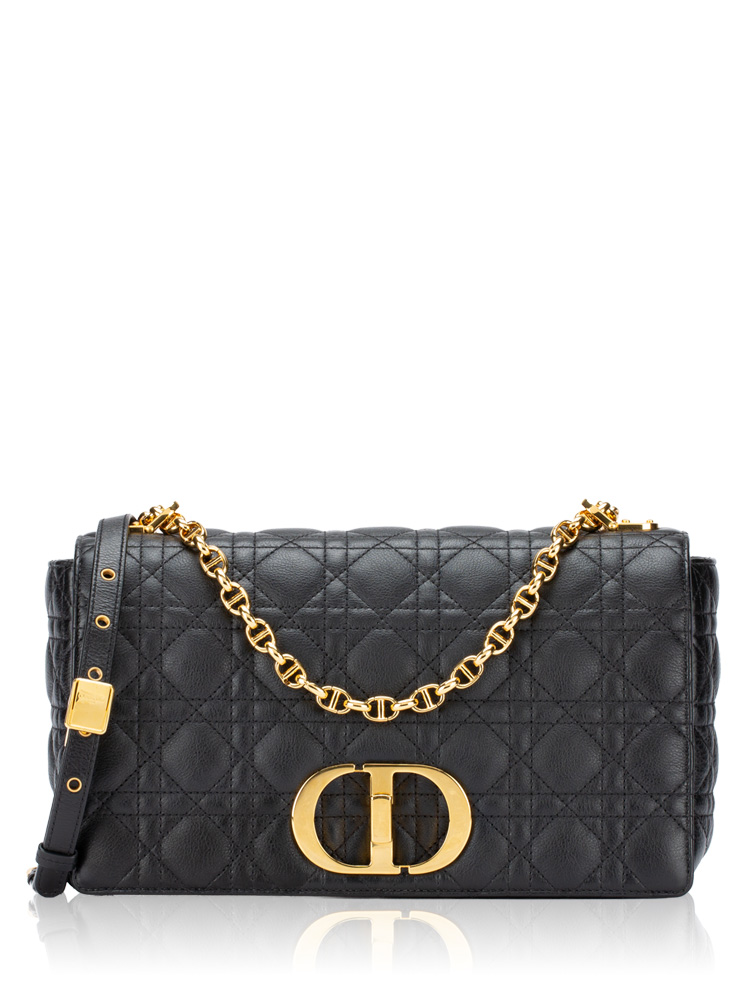 Grained Calfskin Cannage Caro Large Shoulder Bag Black