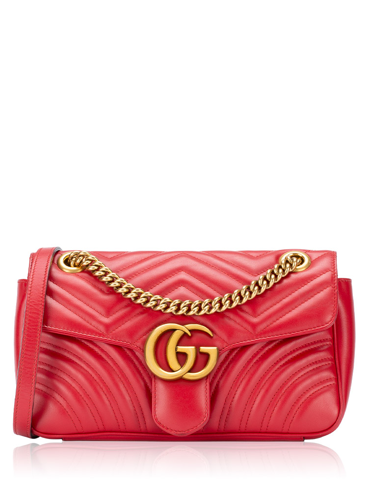 GG Marmont Matelasse Small Flap Shoulder Bag Hibiscus Red