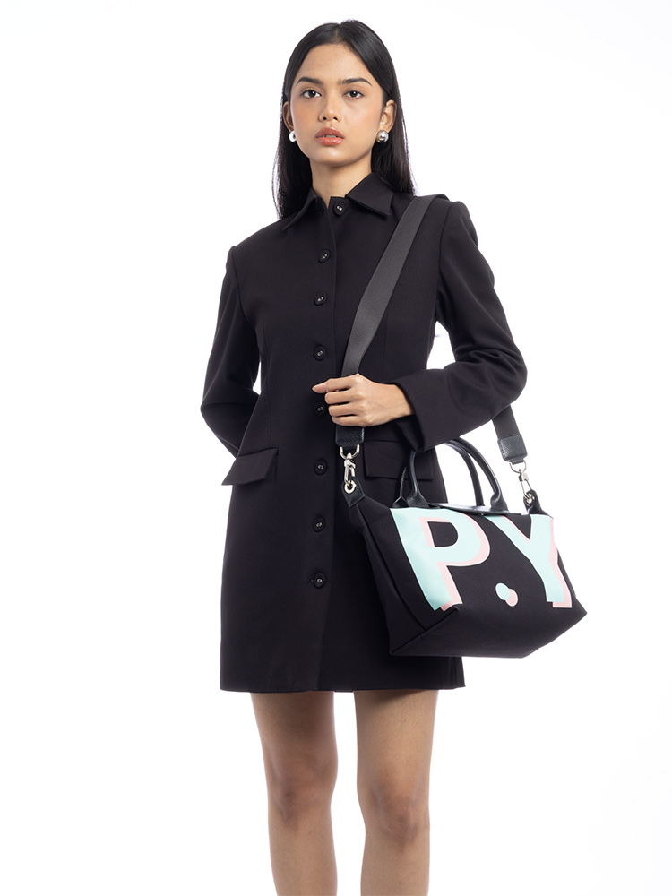 Le Pliage Club with Custom Initial Black