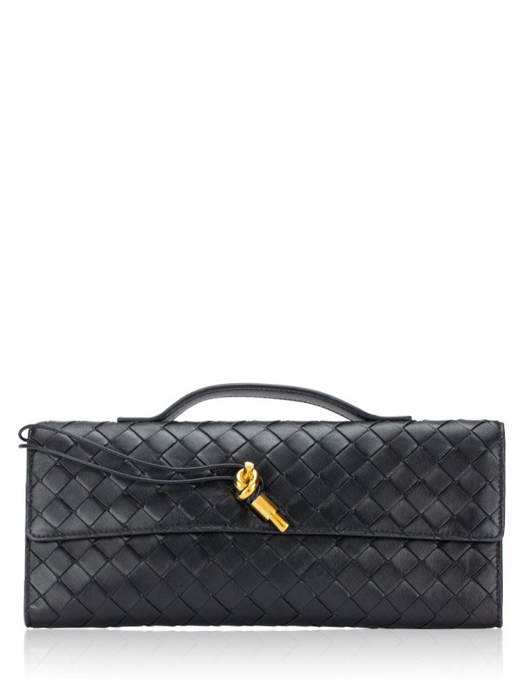 Lambskin Intrecciato Andiamo Long Top Handle Clutch Black