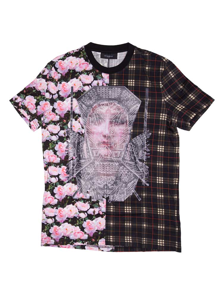 Rose Plaid Madonna Graphic T-shirt Black Sz XS