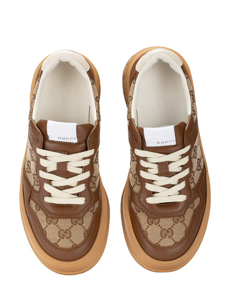 GG Embossed Platform Tennis Sneakers Hazelnut Beige Ebony Sz 38.5