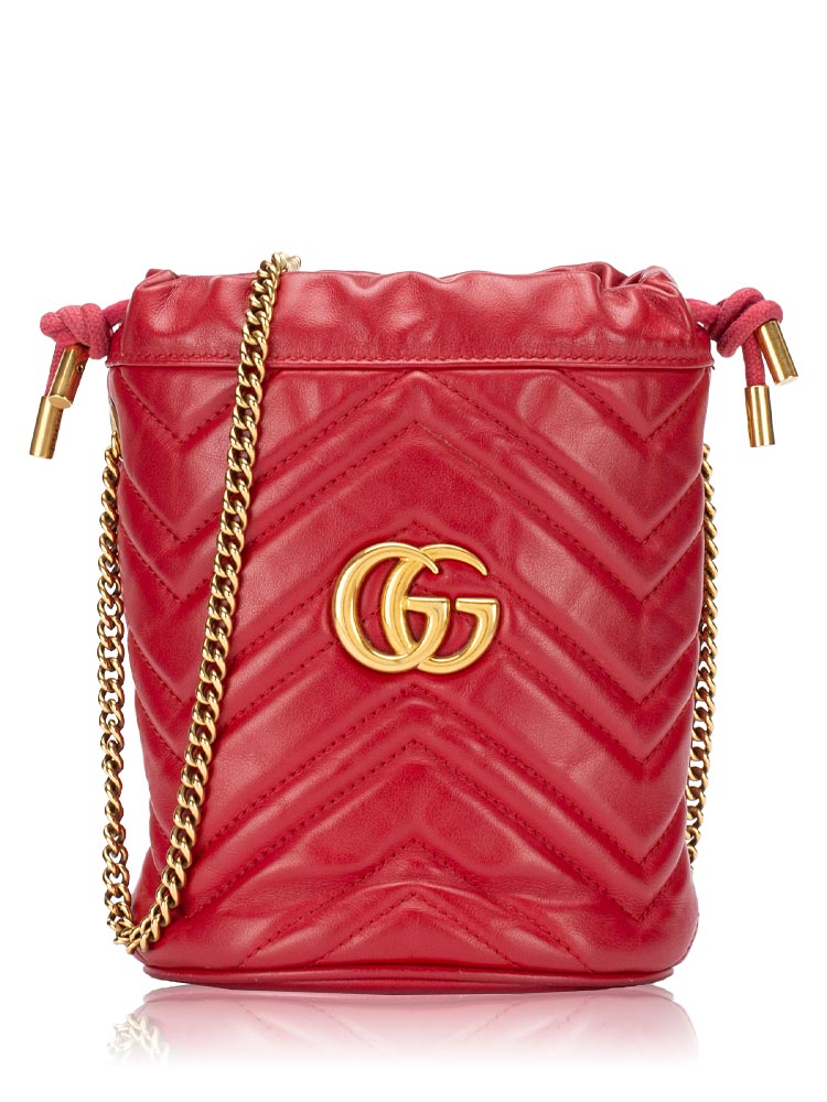 Calfskin Matelasse GG Marmont 2.0 Mini Bucket Bag Hibiscus Red