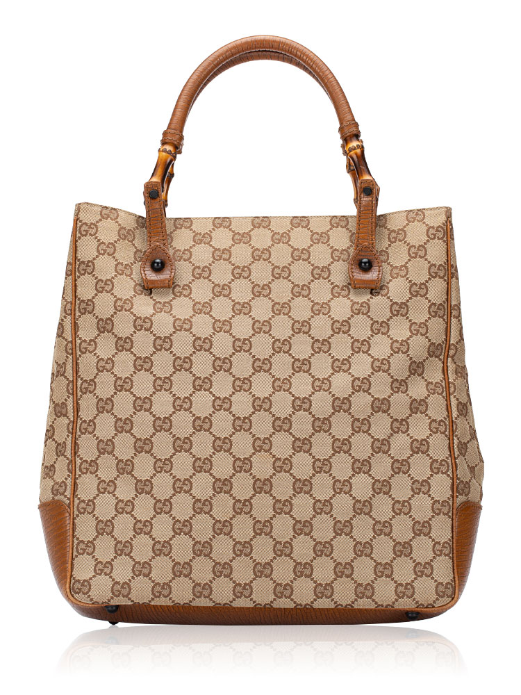 Vintage GG Canvas Bamboo Tote Beige Brown