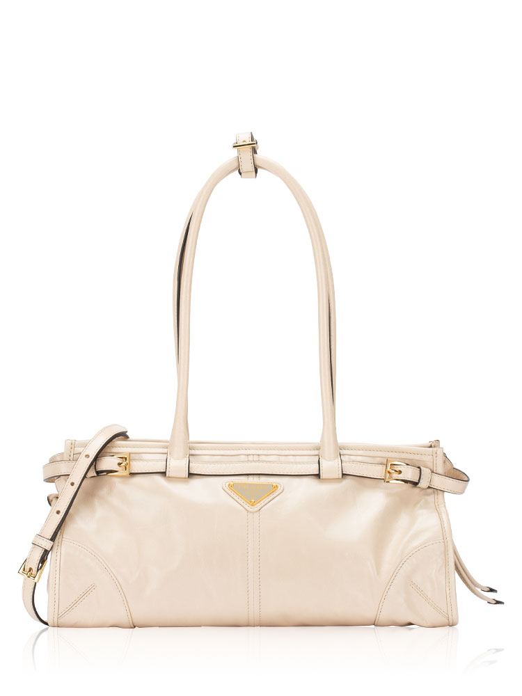 Glossy Calfskin Bonnie Medium Shoulder Bag Travertine