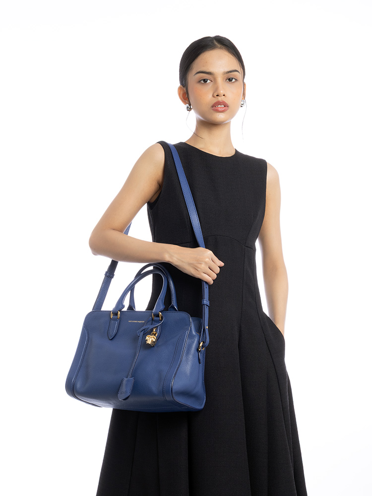 Calfskin Skull Padlock Small Tote Blue
