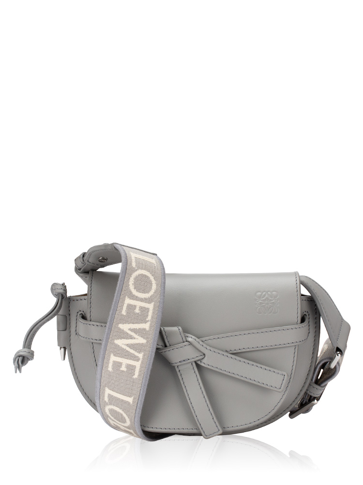 Calfskin Jacquard Gate Mini Dual Bag Pearl Grey